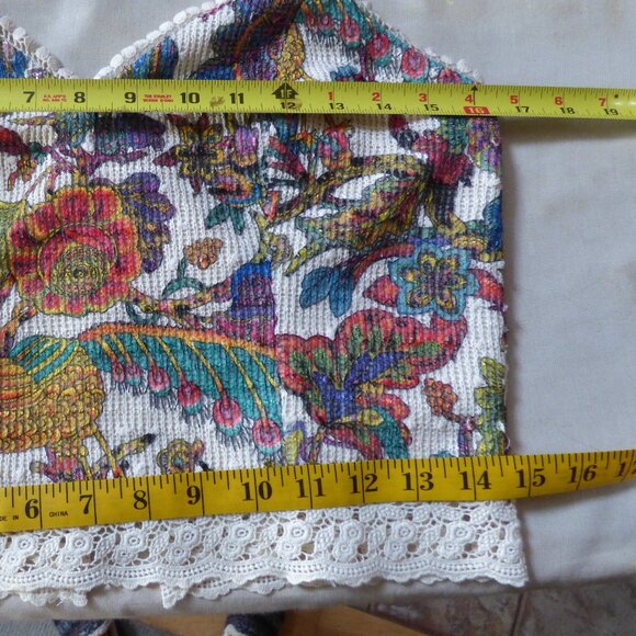 QUIRKY GOTH BOHO COWGIRL CROPPED CAMI MULTI PEACOCK SEQUINS LINED LACE ZIP M L - Picture 9 of 11